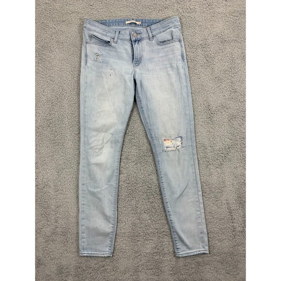 Levi's 711 Skinny 29x30 Light Wash Distressed Denim Blue Jean Pockets - Picture 1 of 16